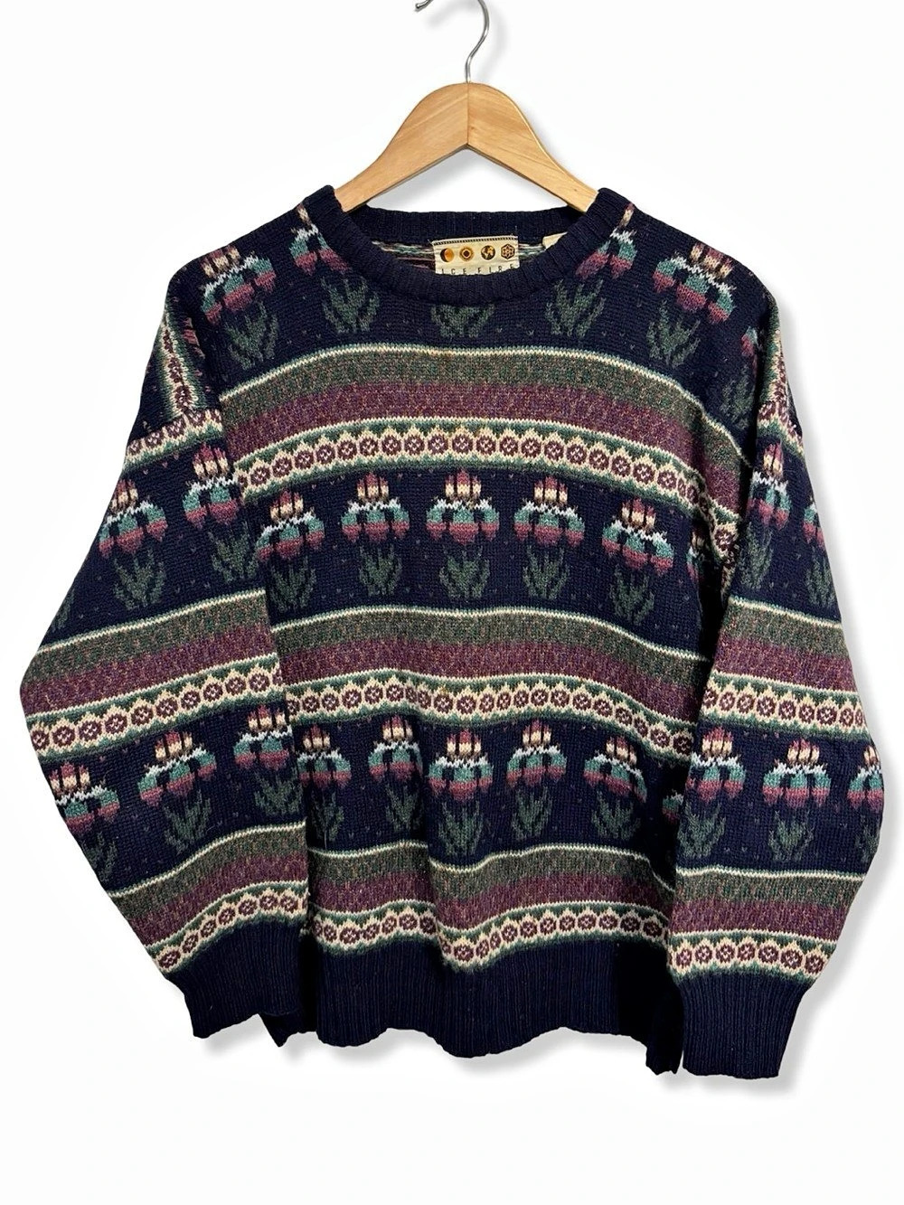 Vintage Ice Fire Floral Crew Neck Wool Sweater